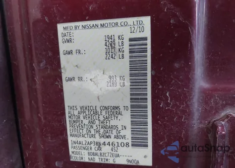 2011 Nissan Altima 2.5 S z USA, uszkodzony, nr VIN 1N4AL2AP3BN446108